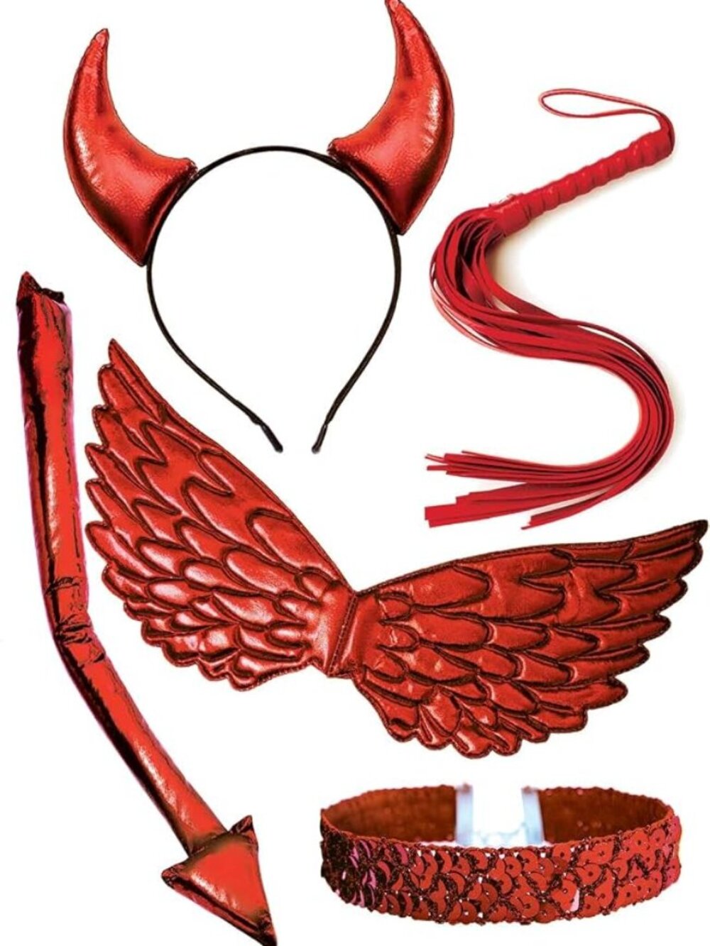 Women Red Devil Accessories Devil Horns and Wings, Demon Tail